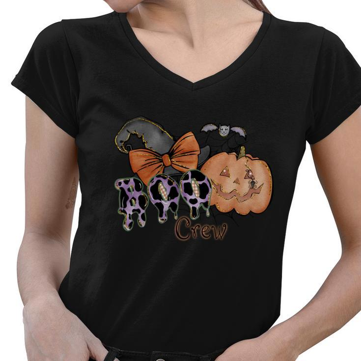 Boo Crew Pumpkin Halloween Quote V2 Women V-Neck T-Shirt