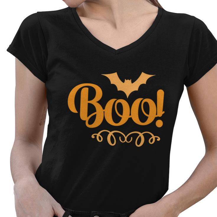 Boo Ghost Bat Halloween Quote Women V-Neck T-Shirt