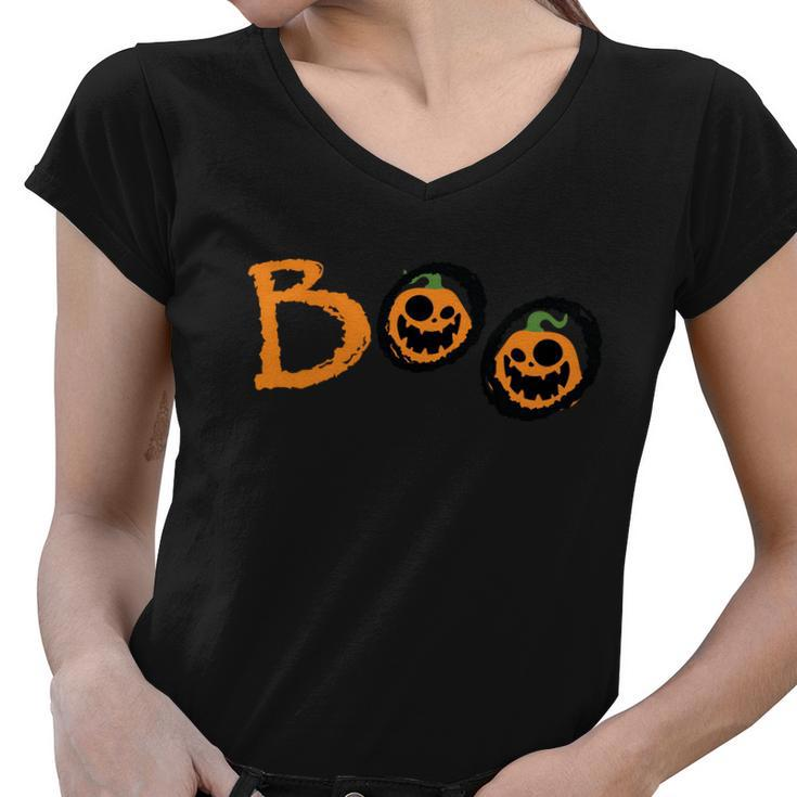 Boo Pumpkin Halloween Quote Women V-Neck T-Shirt