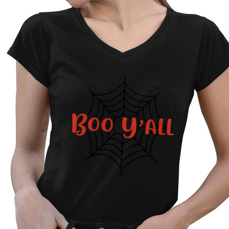 Boo Yall Spiderweb Halloween Quote Women V-Neck T-Shirt