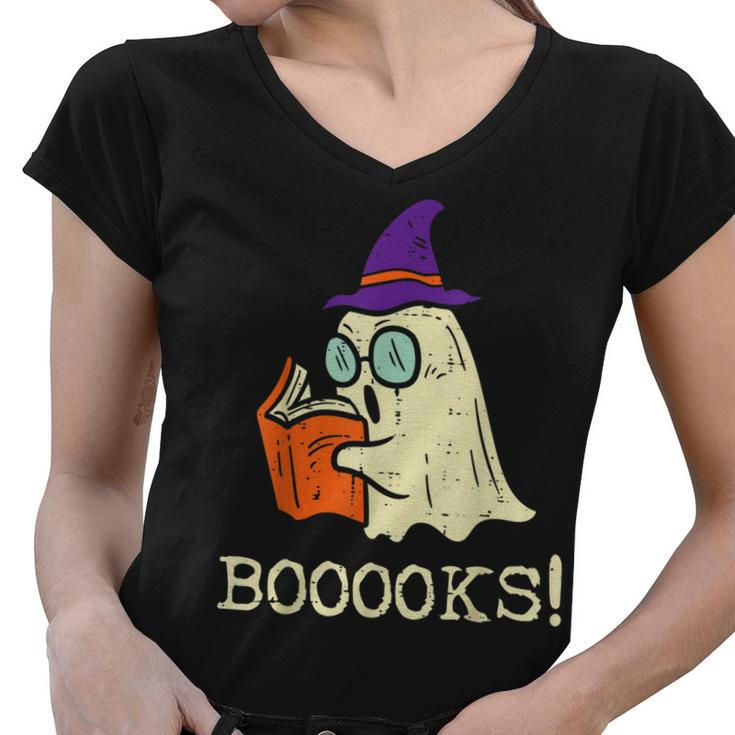 Books Ghost Boo Funny Reading Halloween Teacher Librarian  Women V-Neck T-Shirt