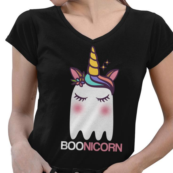 Boonicorn Halloween Unicorn Ghost Women V-Neck T-Shirt