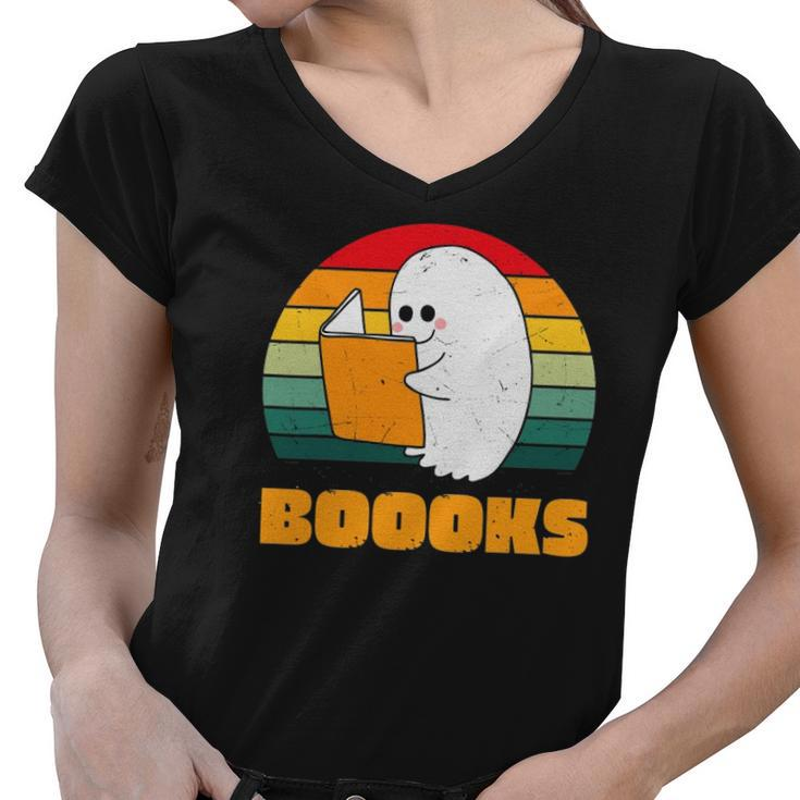 Boooks Ghost Funny Librarian Book Lovers Halloween Costume Women V-Neck T-Shirt
