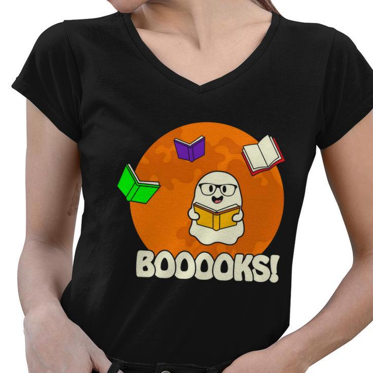 Booooks Ghost Boo Halloween Quote Women V-Neck T-Shirt