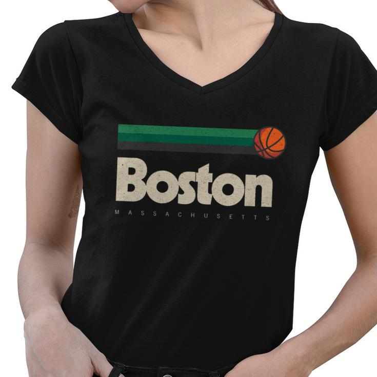 Boston Basketball Bball Massachusetts Green Retro Boston Graphic Design Printed Casual Daily Basic Women V-Neck T-Shirt