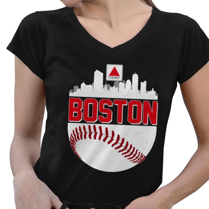 Boston Skyline Fenway Baseball Sports Logo Tshirt Women V-Neck T-Shirt