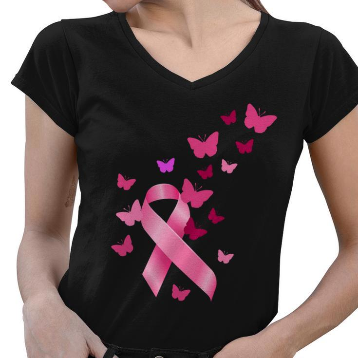 Breast Cancer Awareness Butterflies Logo Women V-Neck T-Shirt