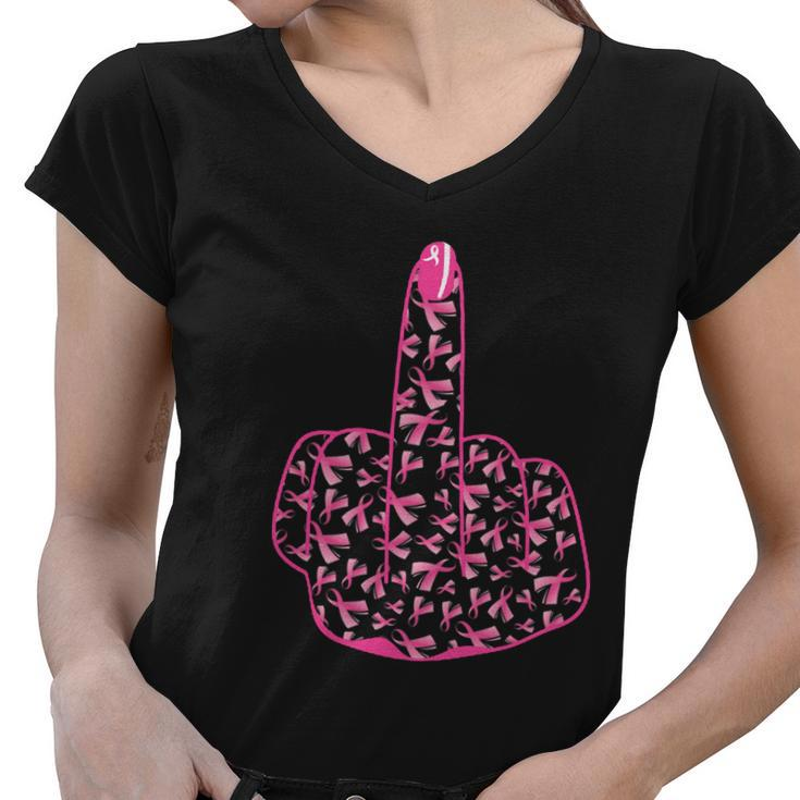 Breast Cancer Awareness Fck Breast Cancer Finger Women V-Neck T-Shirt
