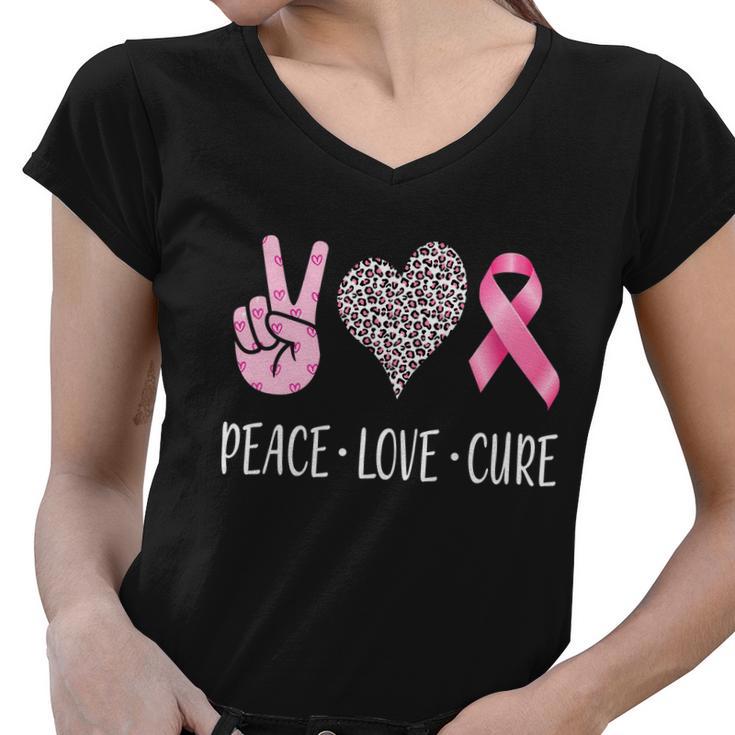 Breast Cancer Awareness Peace Love Cure Tshirt Women V-Neck T-Shirt