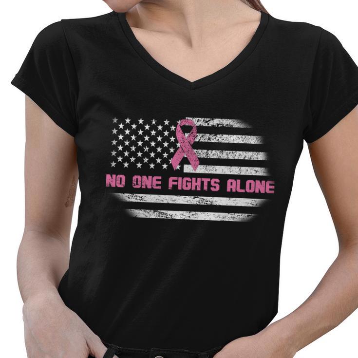 Breast Cancer Flag No One Fights Alone Tshirt Women V-Neck T-Shirt