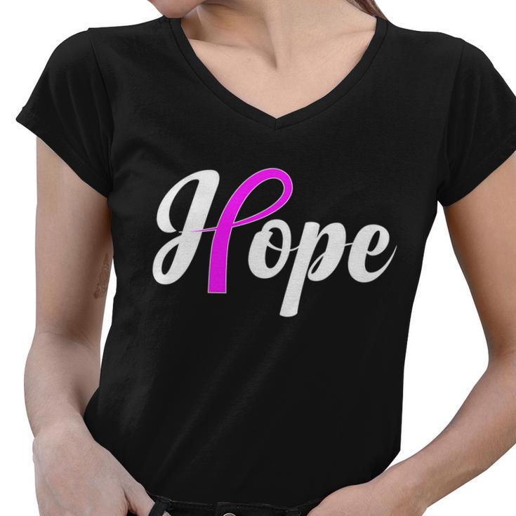 Breast Cancer Hope Ribbon Tribute Logo Women V-Neck T-Shirt