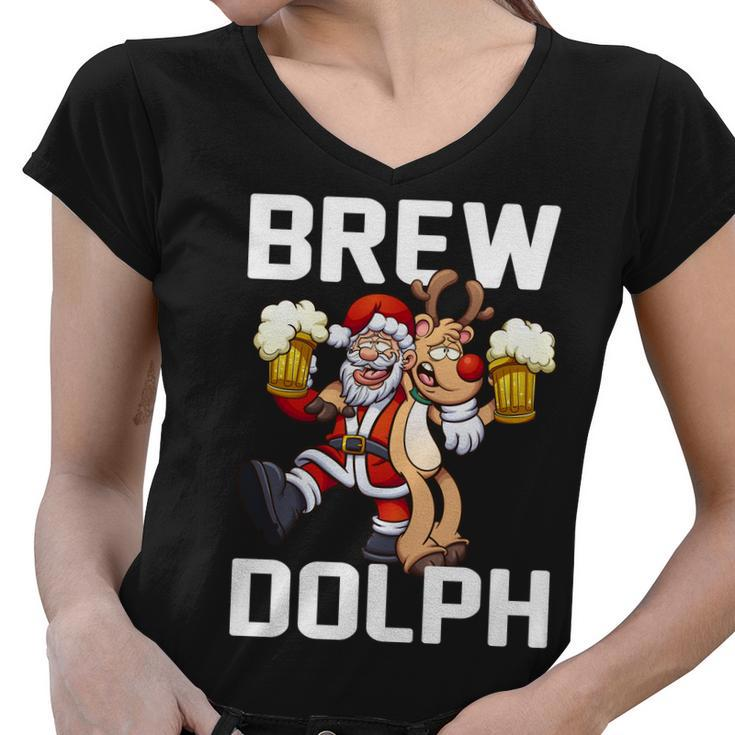 Brew Dolph Red Nose Reindeer Graphic Design Printed Casual Daily Basic Women V-Neck T-Shirt