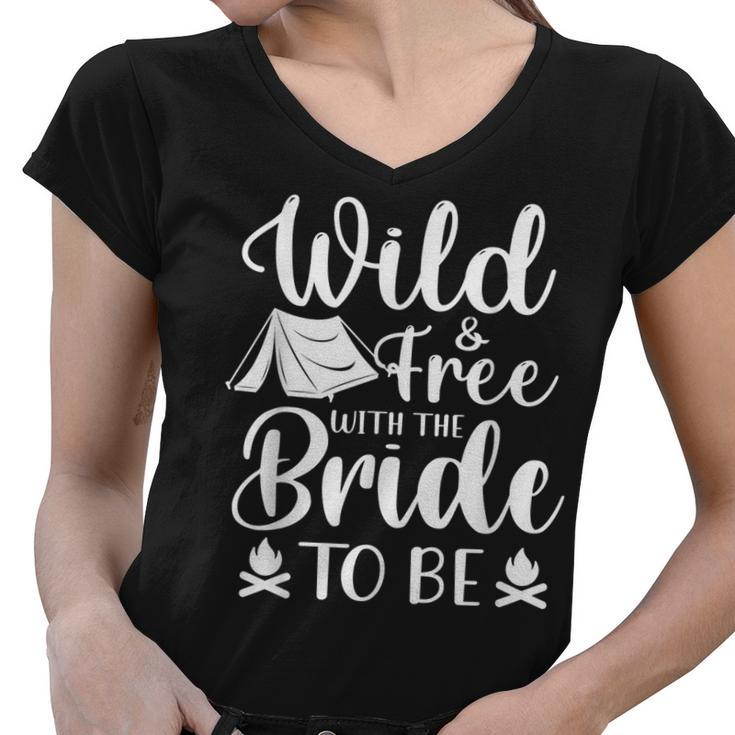 Bride Funny Bachelorette Party Camping  Bridal Wedding  V2 Women V-Neck T-Shirt