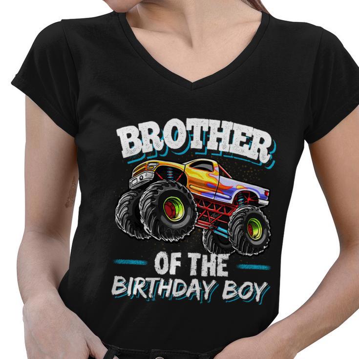 Brother Of The Birthday Boy Monster Truck Birthday Cool Gift Women V-Neck T-Shirt