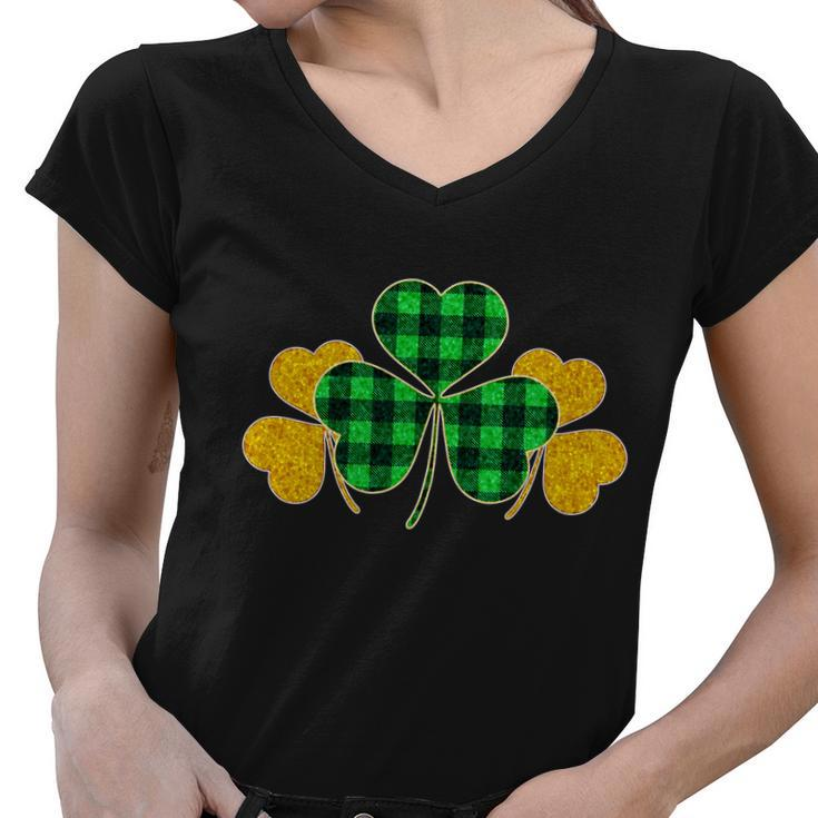 Buffalo Shamrock Plaid Irish Clovers Graphic Design Printed Casual Daily Basic Women V-Neck T-Shirt - Thegiftio