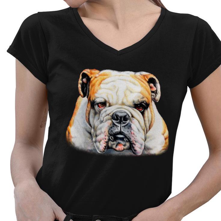 Bulldog Face Front Women V-Neck T-Shirt