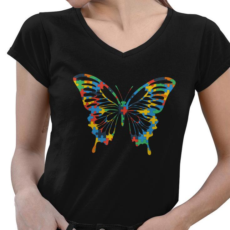 Butterfly Autism Awareness Amazing Puzzle Tshirt Women V-Neck T-Shirt