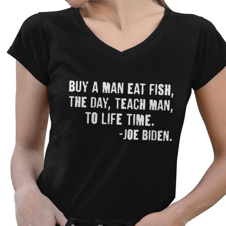 Buy A Man Eat Fish Joe Biden Tshirt Women V-Neck T-Shirt