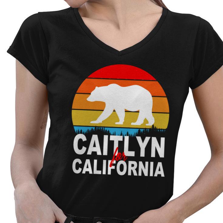 Caitlyn For California Retro Cali Bear Women V-Neck T-Shirt