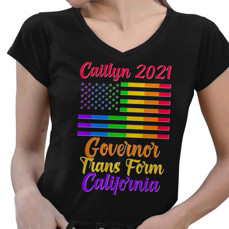 Caitlyn Jenner Governor Trans Form California Lgbt Us Flag Women V-Neck T-Shirt