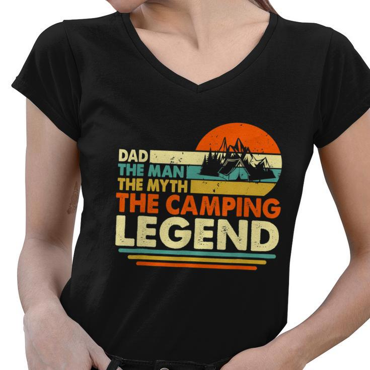 Camper Funny Camping Dad Man Myth Legend Father Vintage Women V-Neck T-Shirt