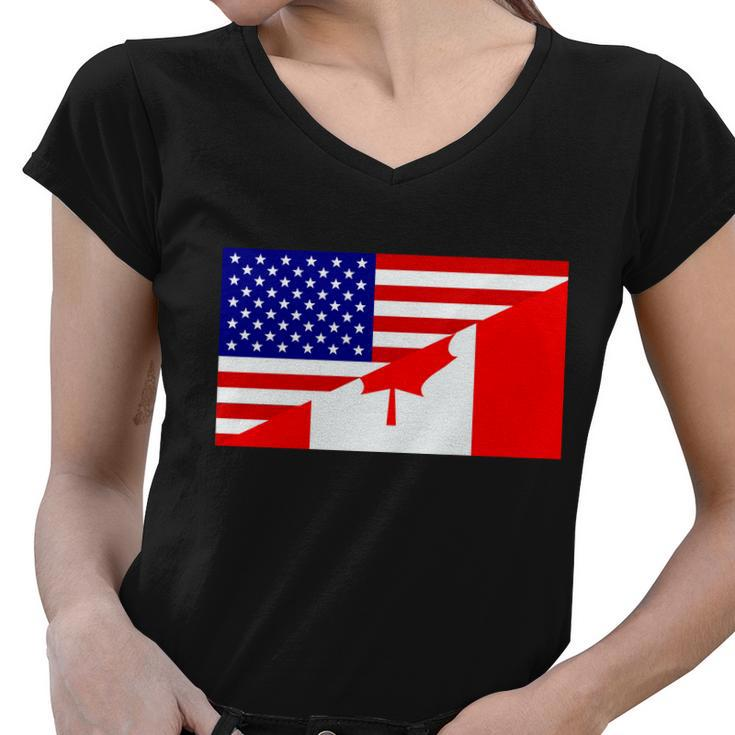 Canadian American Usa Flag Women V-Neck T-Shirt
