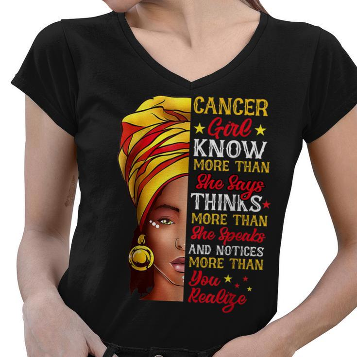 Cancer Girl Queen Melanin Afro Queen Black Zodiac Birthday  Women V-Neck T-Shirt