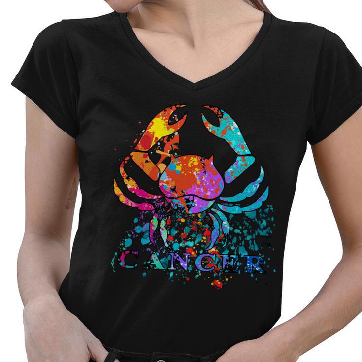 Cancer Zodiac Sign Crab Colorful Women V-Neck T-Shirt