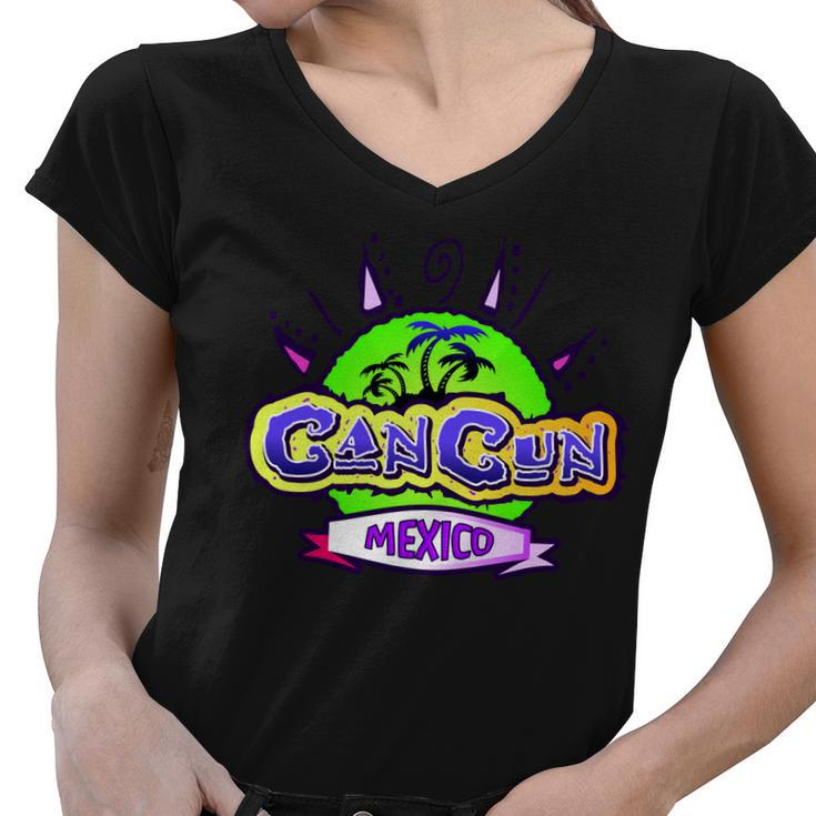 Cancun Tropical Logo Women V-Neck T-Shirt