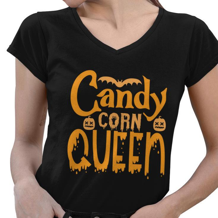 Candy Corn Queen Halloween Quote Women V-Neck T-Shirt