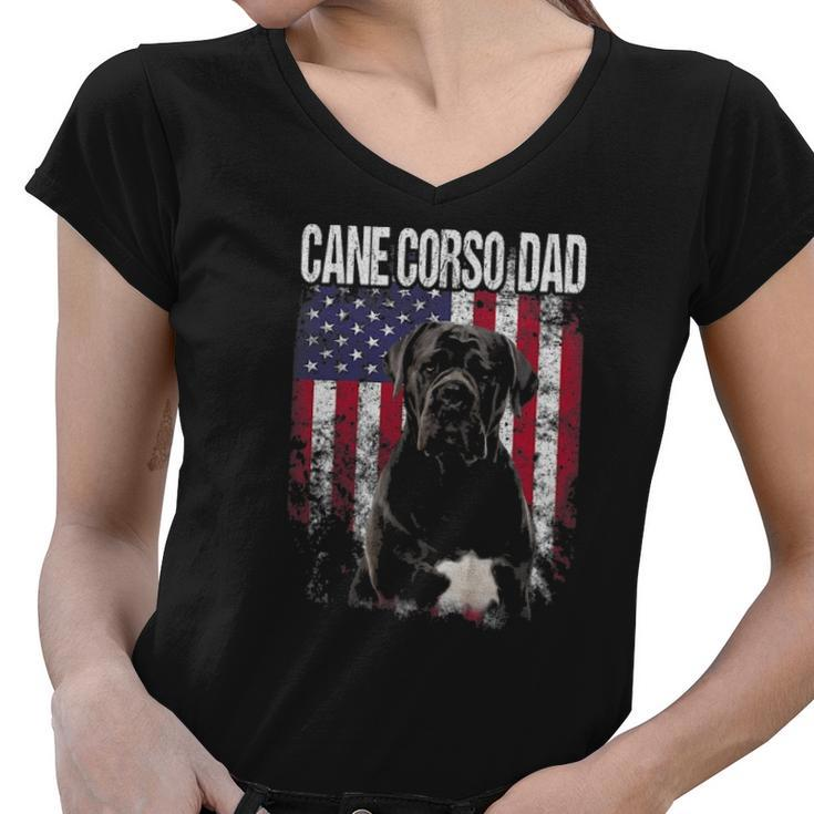 Cane Corso Dad With Proud American Flag Dog Lover Gifts Women V-Neck T-Shirt