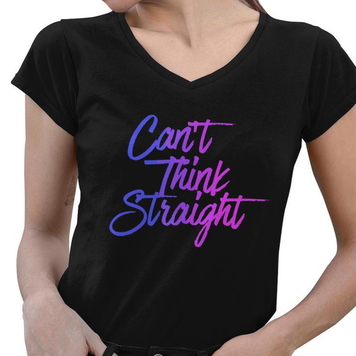 Cant Think Straight Funny Bisexual Bi Pride Flag Women V-Neck T-Shirt