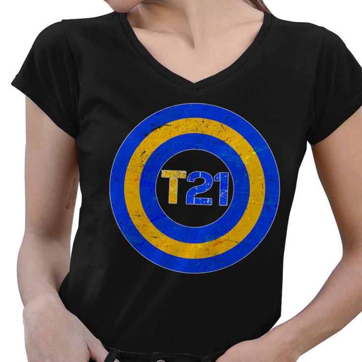 Captain T21 Shield - Down Syndrome Awareness Women V-Neck T-Shirt