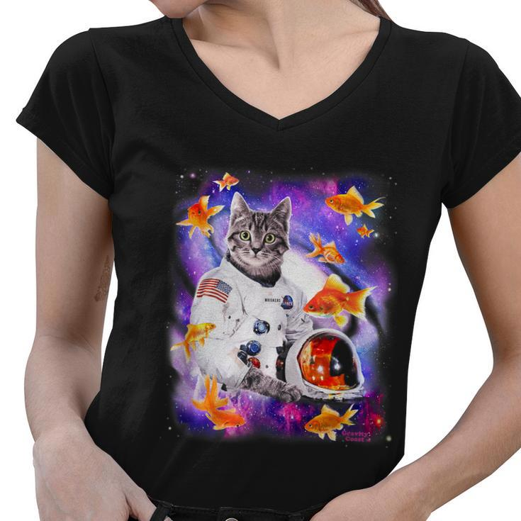 Cat Astronaut In Cosmic Space Funny Shirts For Weird People Women V-Neck T-Shirt