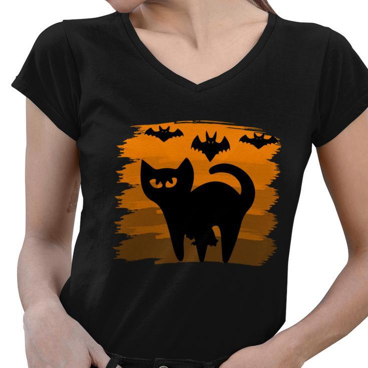 Cat Bat Funny Halloween Quote Women V-Neck T-Shirt