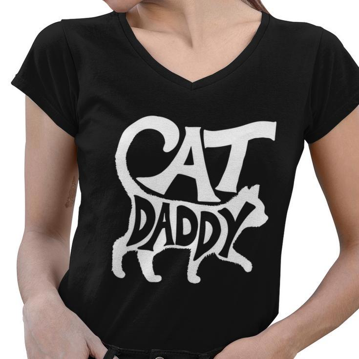 Cat Daddy Funny Cat Dad Simple Minimalist Lettering Women V-Neck T-Shirt