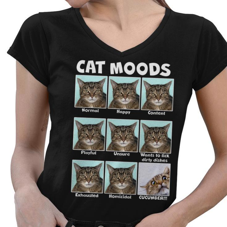 Cat Moods Funny Meme Tshirt Women V-Neck T-Shirt