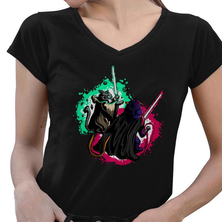 Cat Wars Light Swords Star Cats Funny Women V-Neck T-Shirt