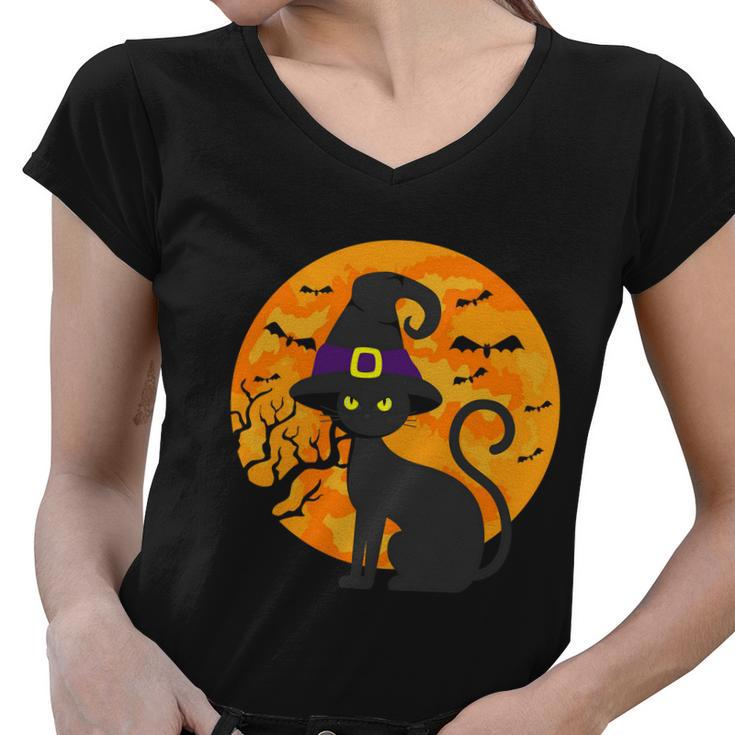 Cat Witch Hat Halloween Quote Women V-Neck T-Shirt
