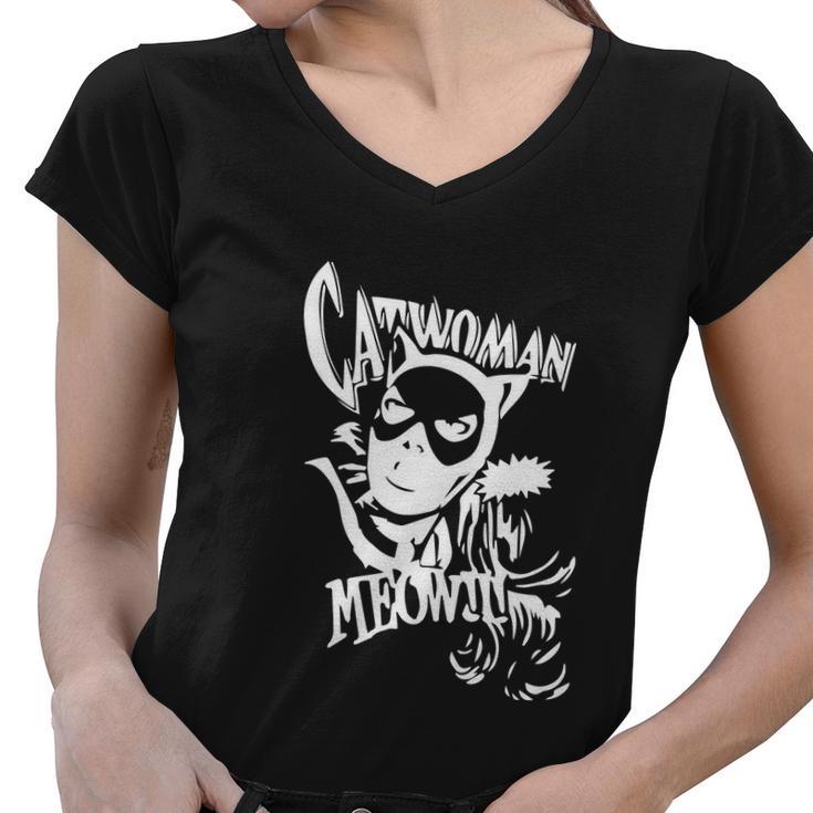 Catwoman Meow Comic Funny Women V-Neck T-Shirt