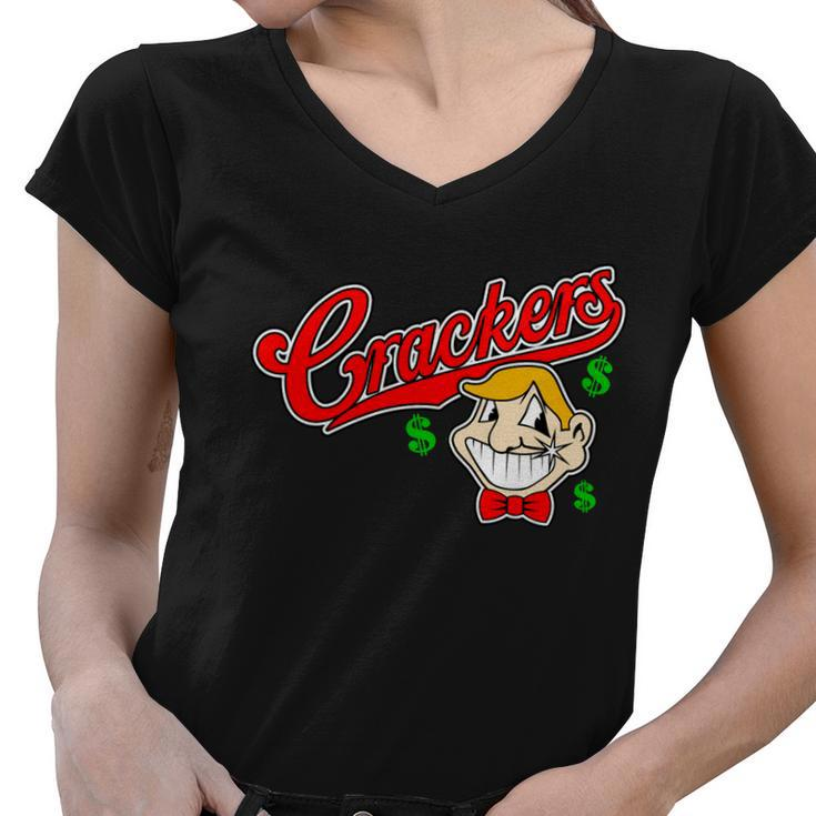 Caucasians Crackers Baseball Money Logo Women V-Neck T-Shirt