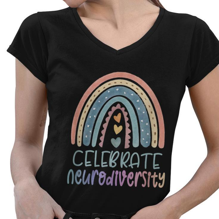 Celebrate Neurodiversity Mental Gift Health Autism Awareness Gift Women V-Neck T-Shirt