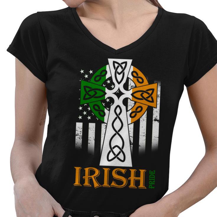 Celtic Cross Irish American Pride Women V-Neck T-Shirt