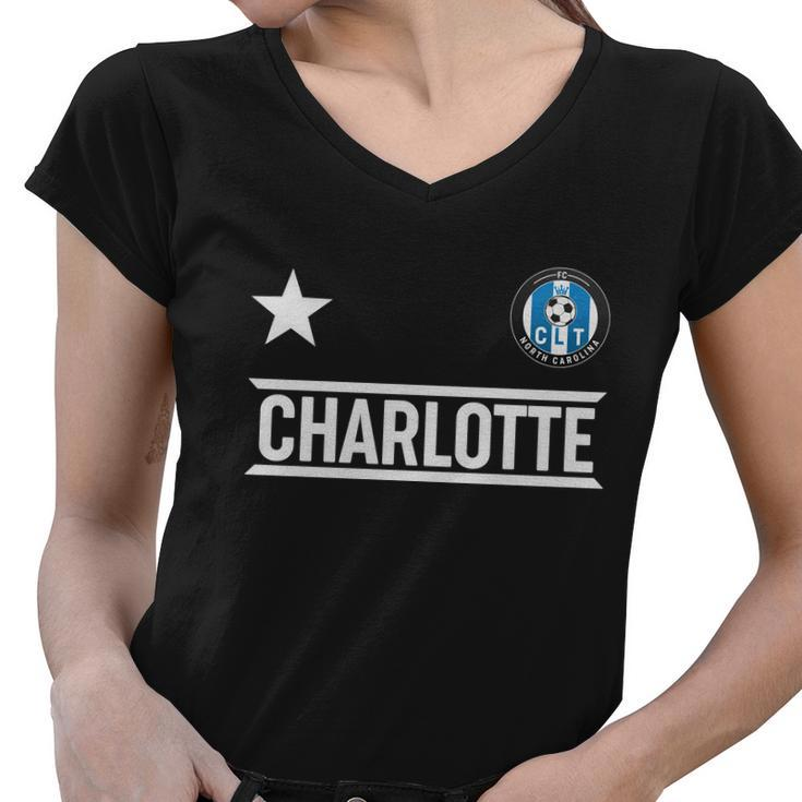 Charlotte North Carolina Soccer Jersey Women V-Neck T-Shirt