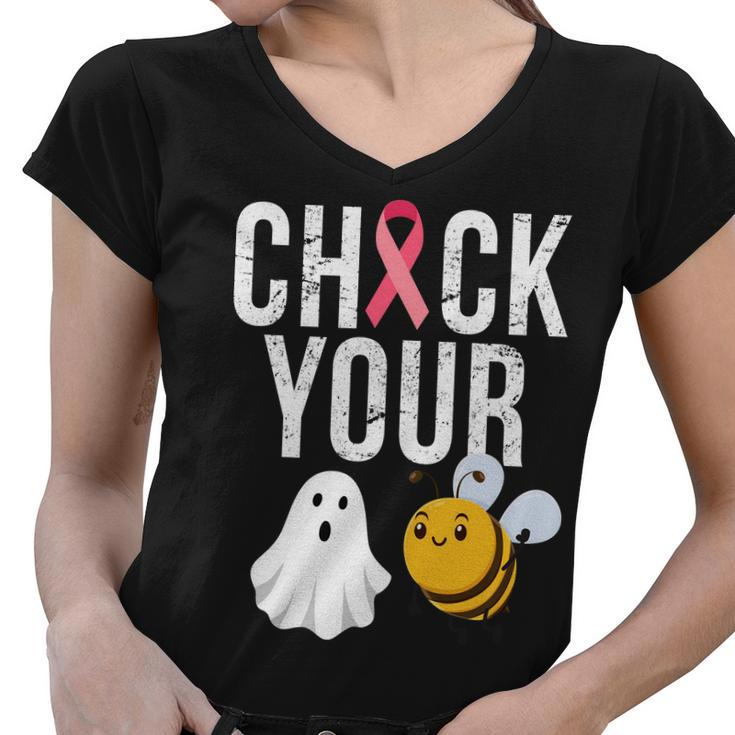 Check Your Boo Bees Breast Cancer Halloween Women V-Neck T-Shirt