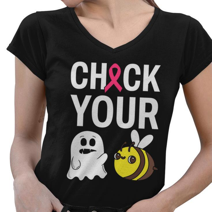 Check Your Boo Bees Breast Cancer Squad Breast Cancer Awareness Women V-Neck T-Shirt