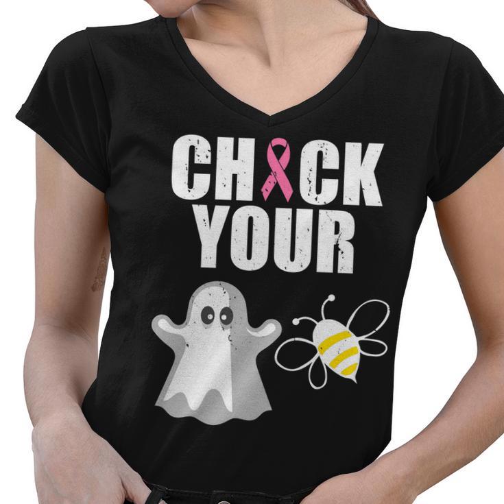 Check Your Boobies Breast Cancer Halloween Tshirt Women V-Neck T-Shirt