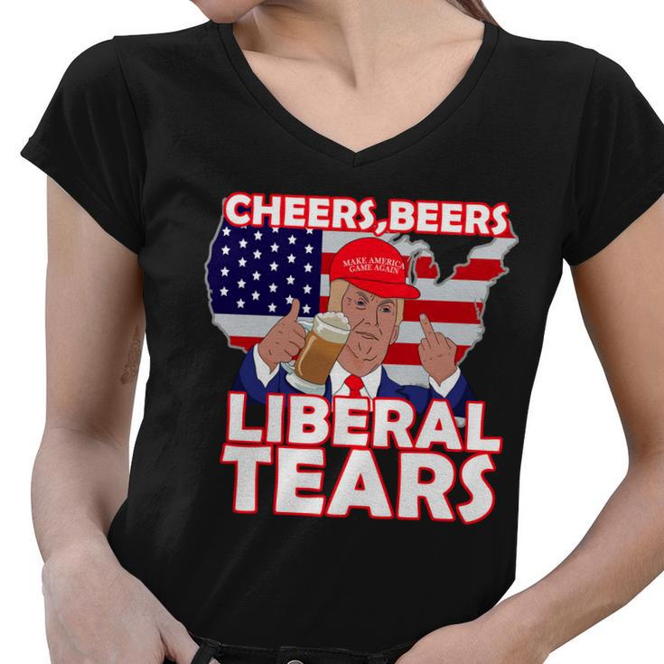 Cheers Beers Liberal Tears Pro Trump Women V-Neck T-Shirt