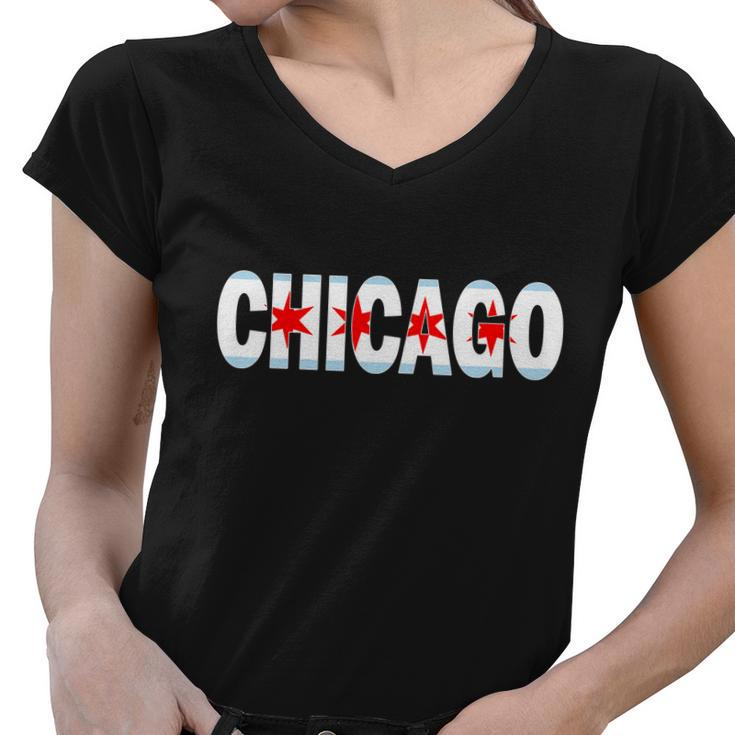 Chicago Flag Star Logo Women V-Neck T-Shirt