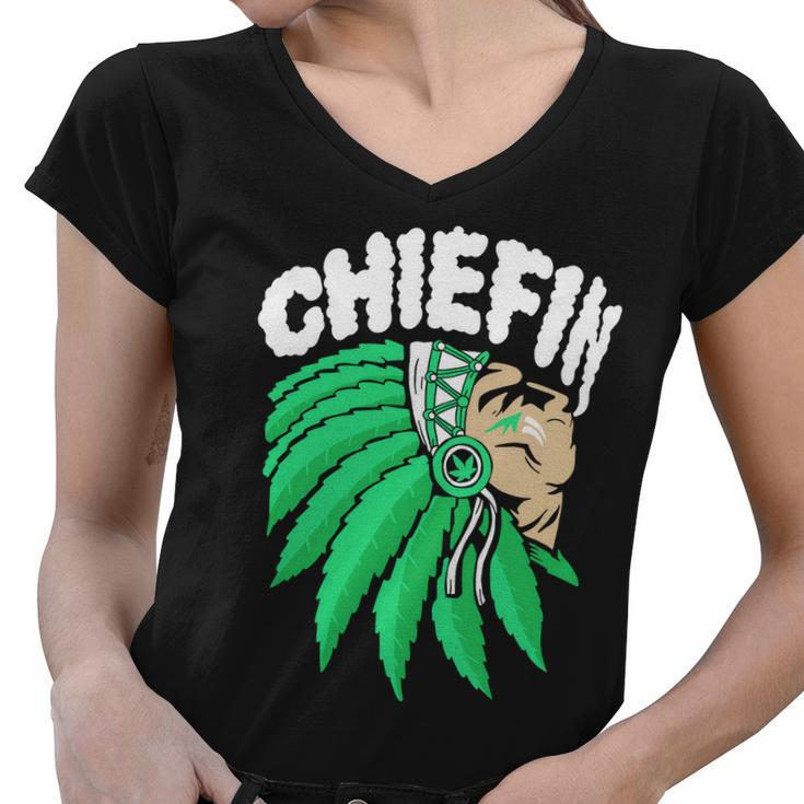 Chiefin Smoke Weed Native American Women V-Neck T-Shirt